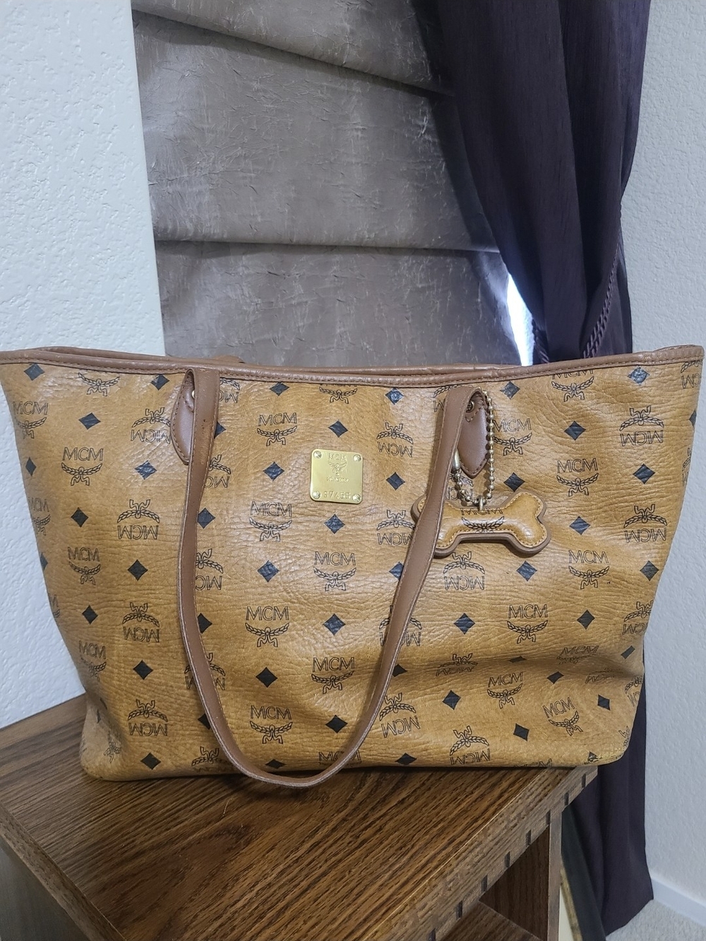 MCM Cognac Visetos Logo Tote Bag
